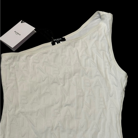 BALMAIN***White Monogram One-Shoulder One-Piece Swimsuit***Small $620 - Picture 5 of 12